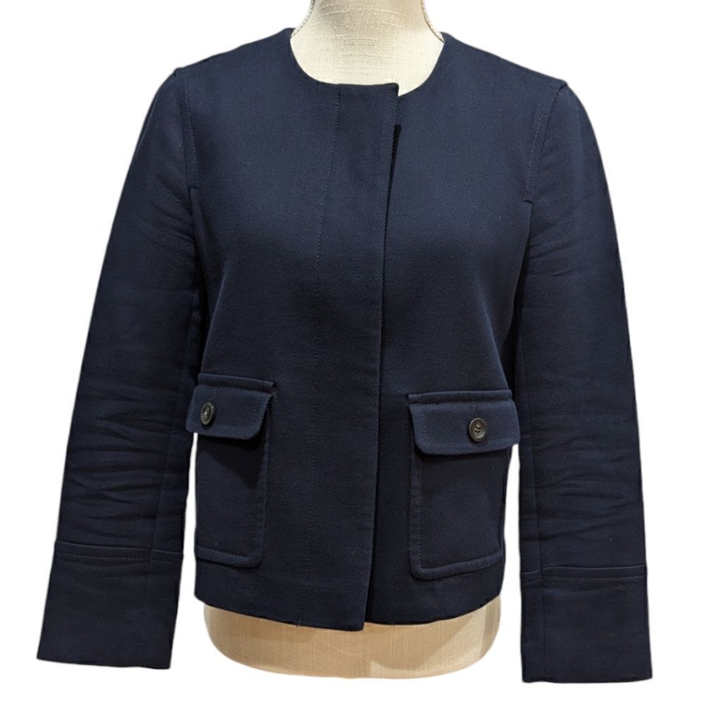 Ann Taylor Women's 4 Navy Cotton Canvas Cropped Jacket